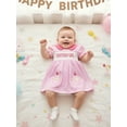 thumbnail image 4 of BemeyourBBs Toddler Baby Girl Birthday Dress Outfits 1 2 3 4 5 Years Old Birthday Clothes Plaid Cupcake Bow Embroidered Short Sleeve Doll Collar A-line Smocked Dresses, 4 of 9