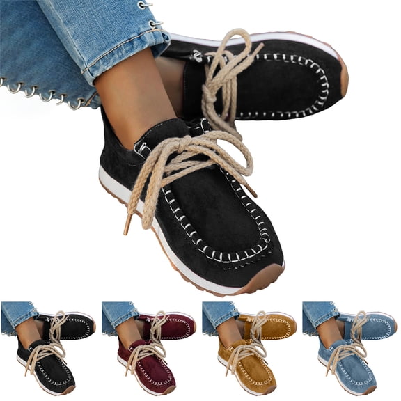Dakaela Womens Suede Fashion Sneakers Lace up Walking Running Tennis Shoes Lightweight Classic Retro Casual Slip on Loafers Size 6-10 Black