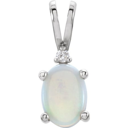 Oval Cabochon Accent - 14K White Gold 7x5 mm Oval 4-Prong Accented Cabochon Pendant Mounting