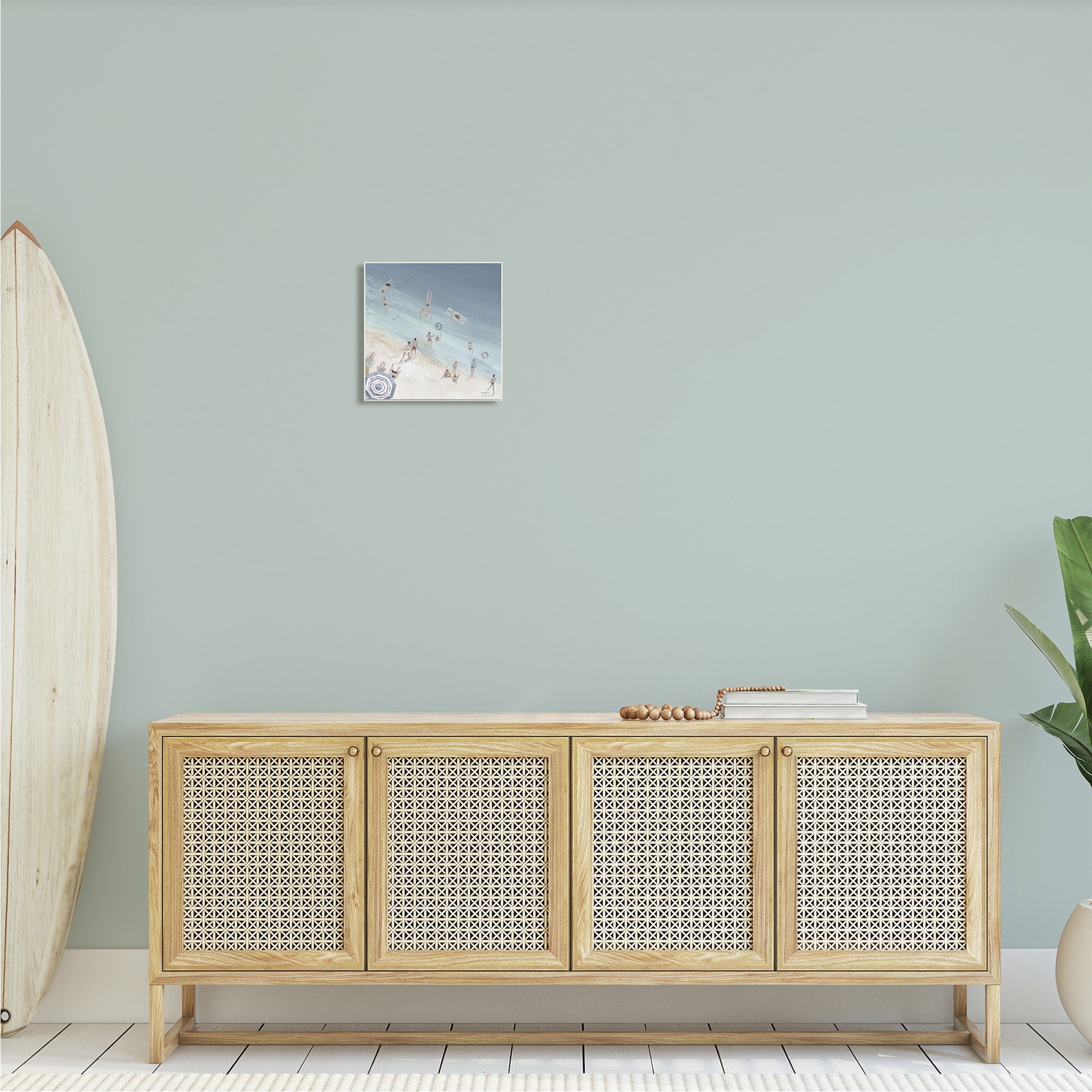 Stupell Industries Muted Blue Aerial Beach Scene Ocean Coast Crowd, 12 x 12,Design by Avery Tillmon
