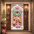 thumbnail image 5 of Gingerbread Girl Gingerbread Banner Pink Bow Holiday Display Green Wreath Lollipop Sweet Backdrop for Christmas Party Holiday Celebration Kids Birthday, 5 of 9