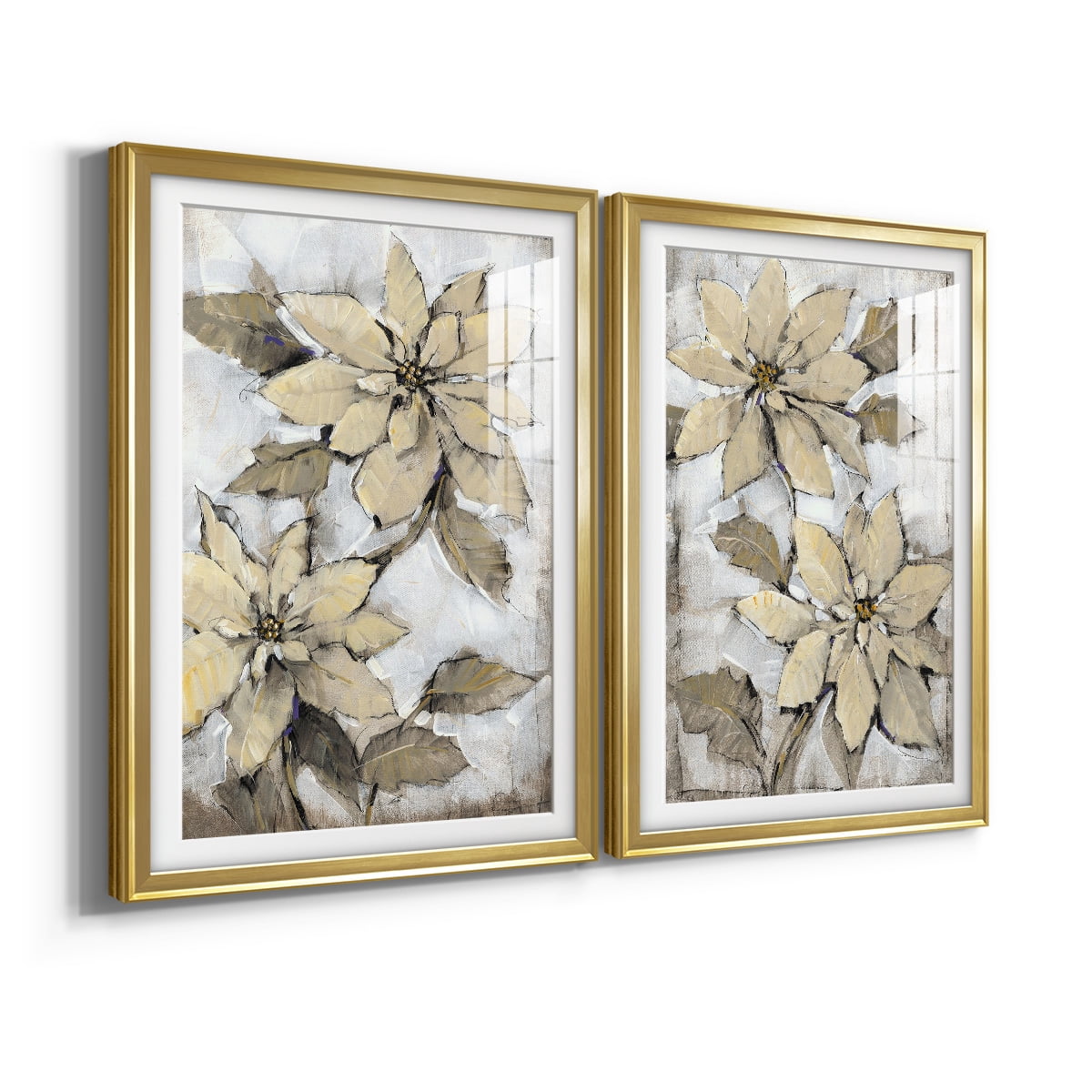 Wexford Home Poinsettia Study I Premium Framed Print, 18.5" x 24.5" - Ready to Hang, Gold (Set of 2)