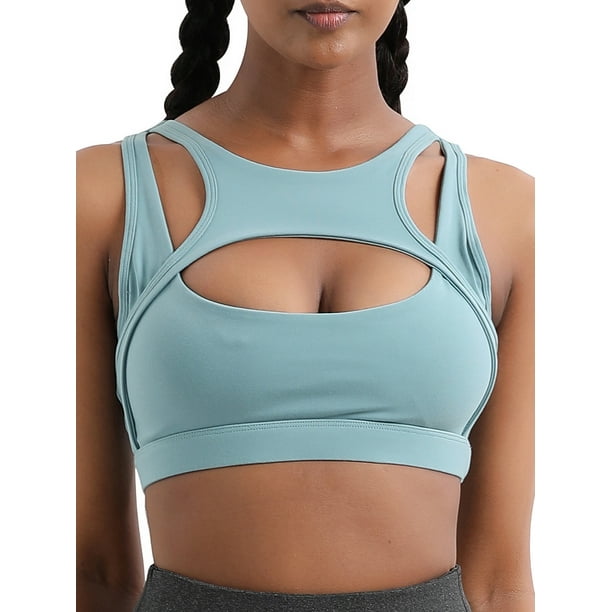 ZAXARRA Sports Bras for Women Hollow Out Workout Crop Tops Cute High Neck  Athletic Works Training Yoga Padded Sports Bra