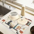 thumbnail image 2 of Yayeee Dish Drying Mat for Kitchen Counter 16" x 18" Microfiber Super Absorbent Coffee Decorative Pad, Cats Reading Pattern, 2 of 9