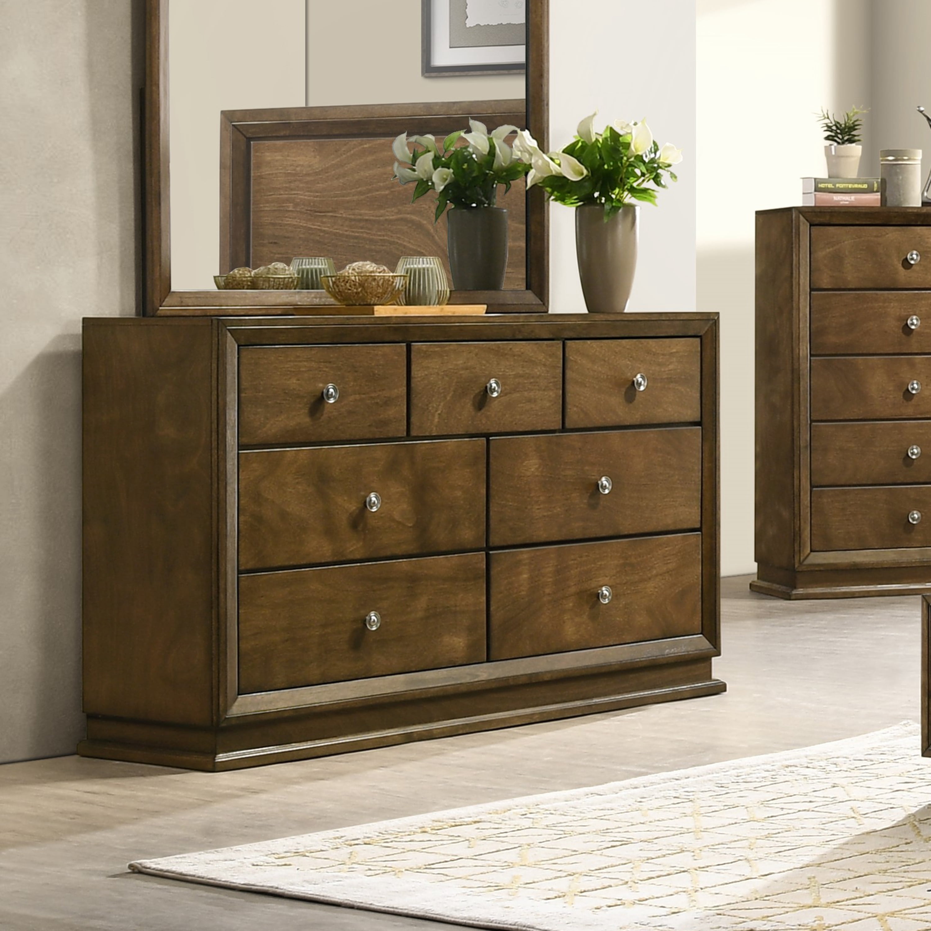 Furniture of America Daven Modern Wood 7-Drawer Dresser, Walnut