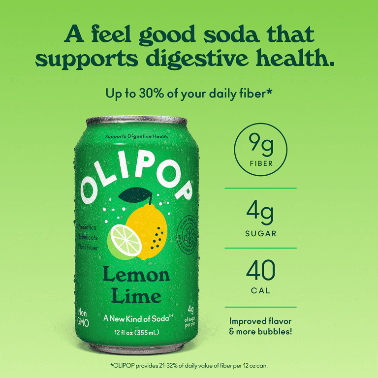 Olipop Lemon Lime Prebiotic Soda, 12 fl oz, 12 Pack photo 2