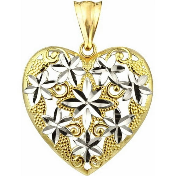 Handcrafted 10kt Gold Floral Heart Charm Pendant