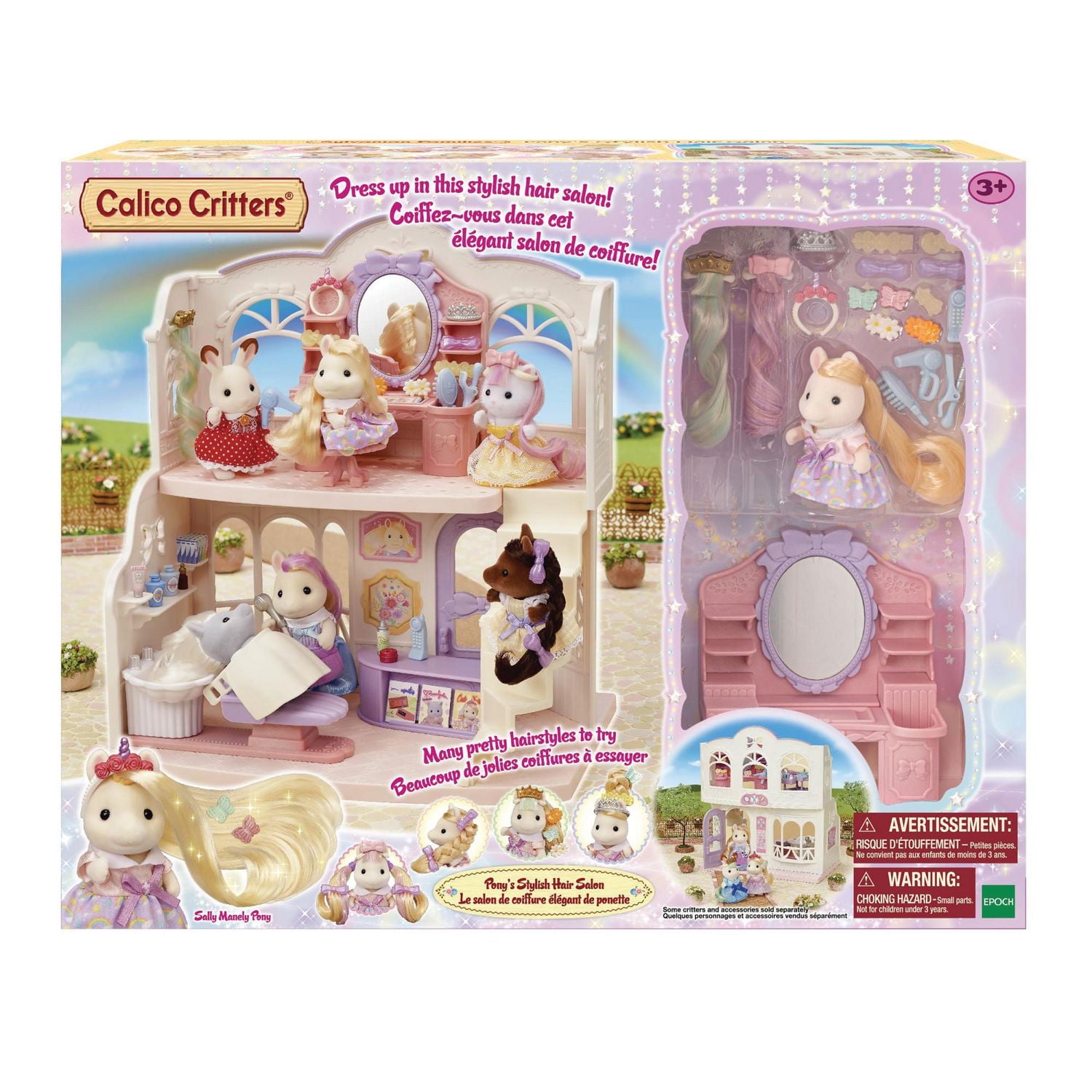 Salon de coiffure élégant de Calico Critters Pony, ensemble de jeu de maison de poupée avec figurine et accessoires