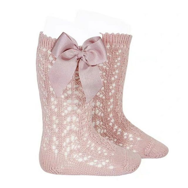Diconna Chaussettes Tube Moyennes pour Bébé Fille, Bas Unis à Découpe avec Nœud