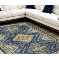 9' X 12' Blue and Yellow Geometric Power Loom Area Rug