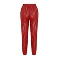 thumbnail image 5 of REORIAFEE Red Leather Pants High Waisted Straight Leg Solid Print Palazzo Pants Slim tailored Adjustable Tie Knot Casual Pants Lightweight Baggy Stretchy Slacks 2024 Trending Fashion Clothing, 5 of 7