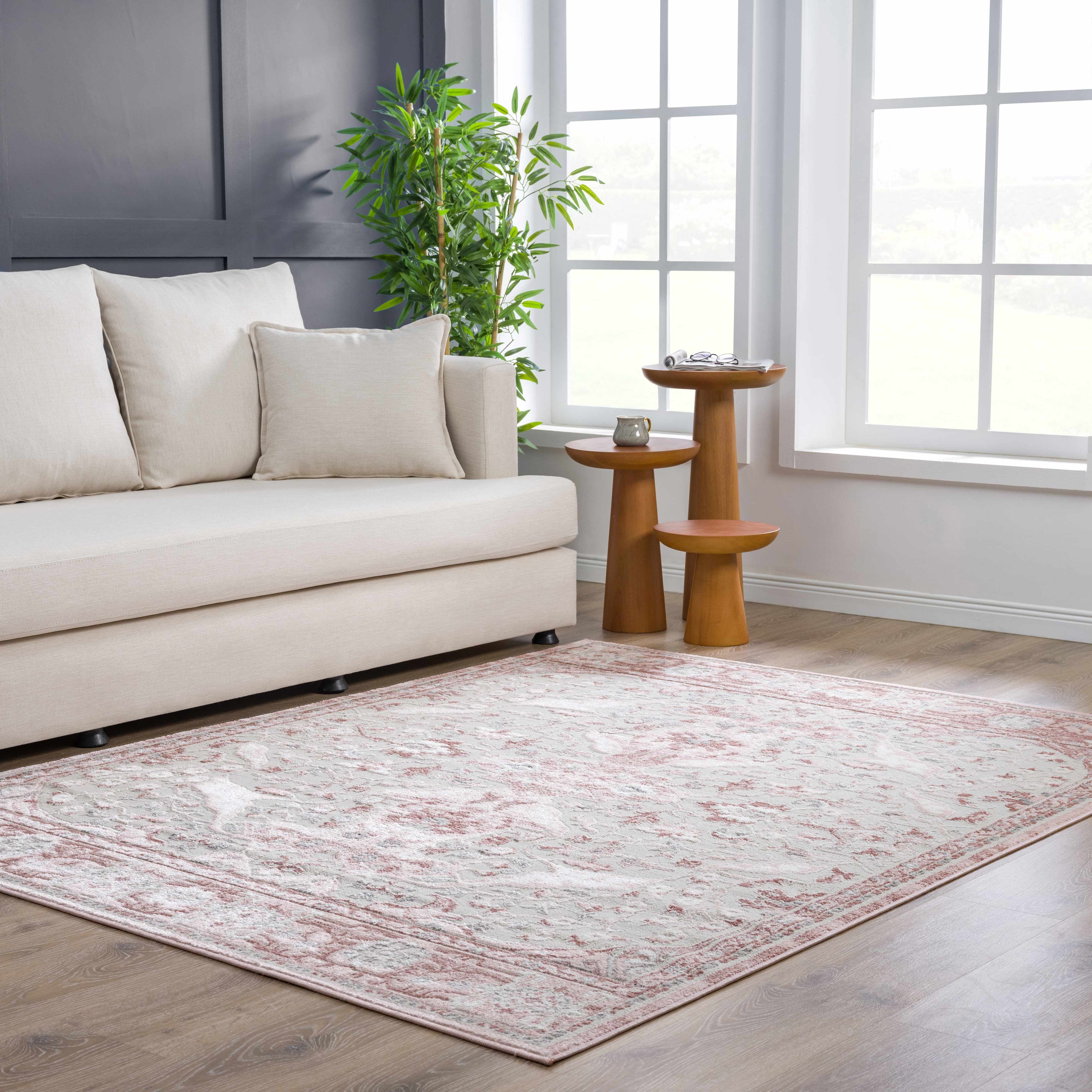 BoutiqueRugs Blush & Light Pink Collection Zora Bohemian Oriental Medallion Area Rug - Traditional Floral Carpet for Living Room, Bedroom - Blush, Pale Pink, Cream - 6'7" x 9'2" (6x9 Area Rug)
