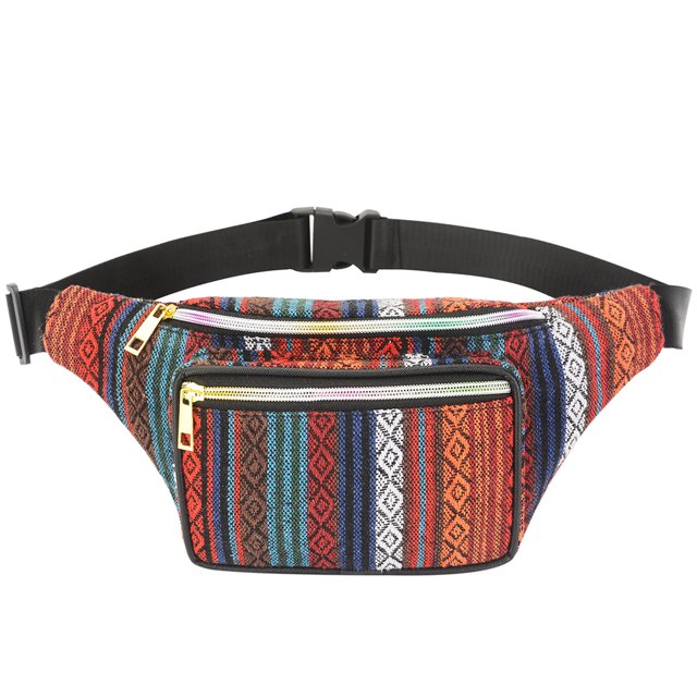 Women Waist Bag Running Jogging Adjustable Pouch Phone Bag Walking Key Organizer Zipper Pockets Holder Ethnic Portable Cycling Rider Type 1