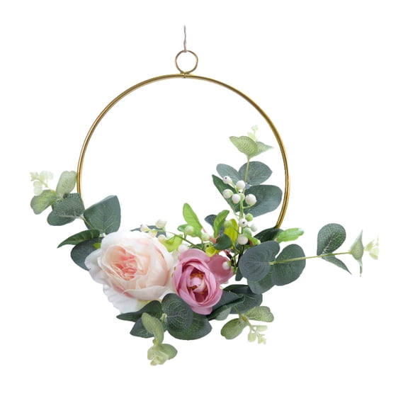 Wosthever Guirnalda de aro de anillo de metal con flores de rosas artificiales, amplia aplicación en cualquier entorno Decoración Y892redondo