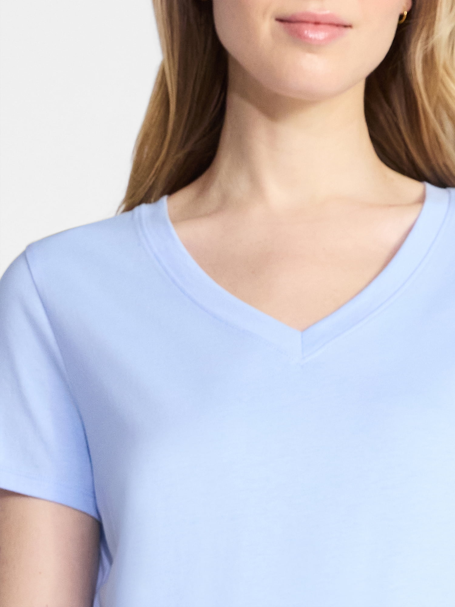 Time and Tru Women's Cotton V-Neck Tee with Short Sleeves, Sizes XS-4X