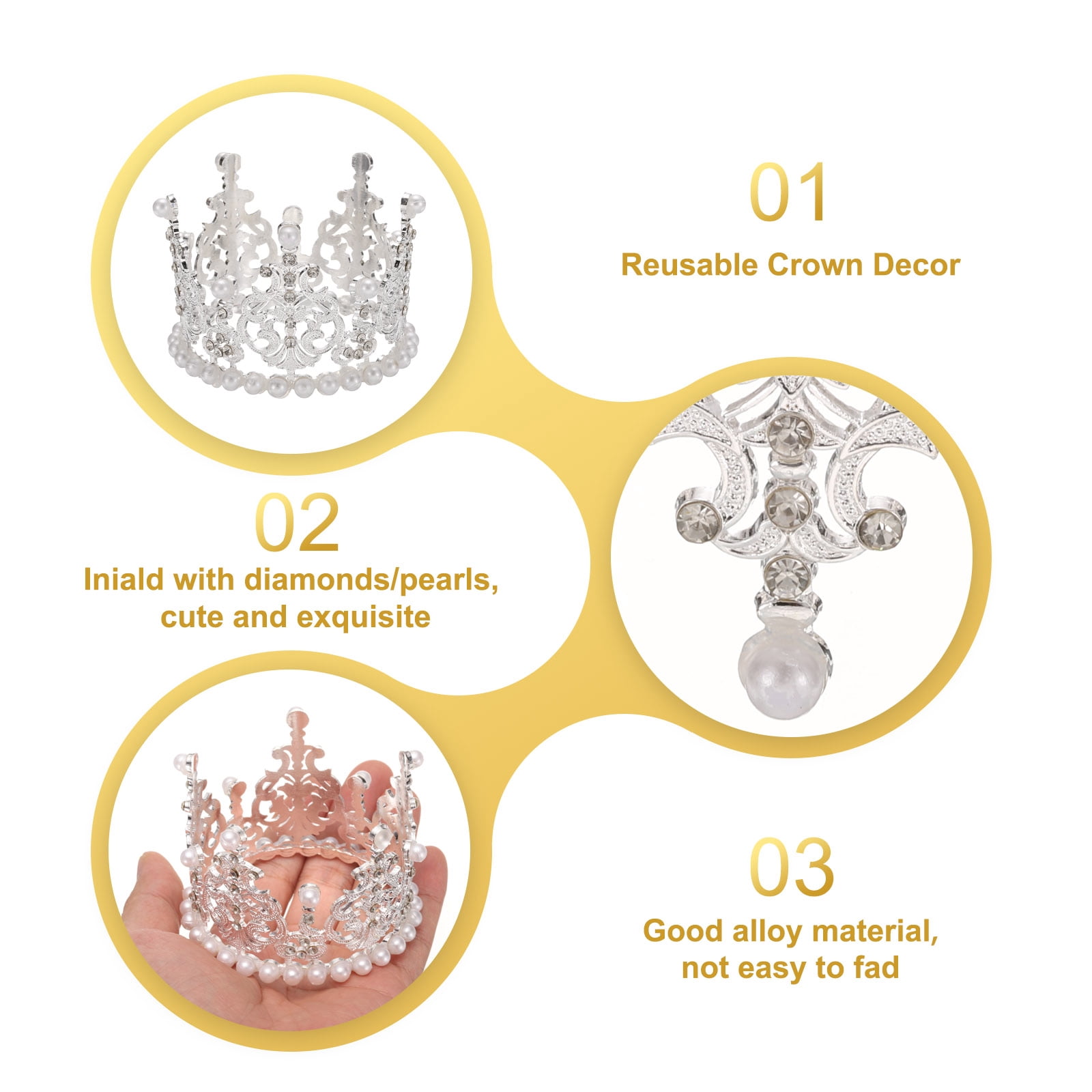 Unique BargainsAlloy Princess Tiara Cupcake Heart Shaped Mini Crown Cake Toppers Silver