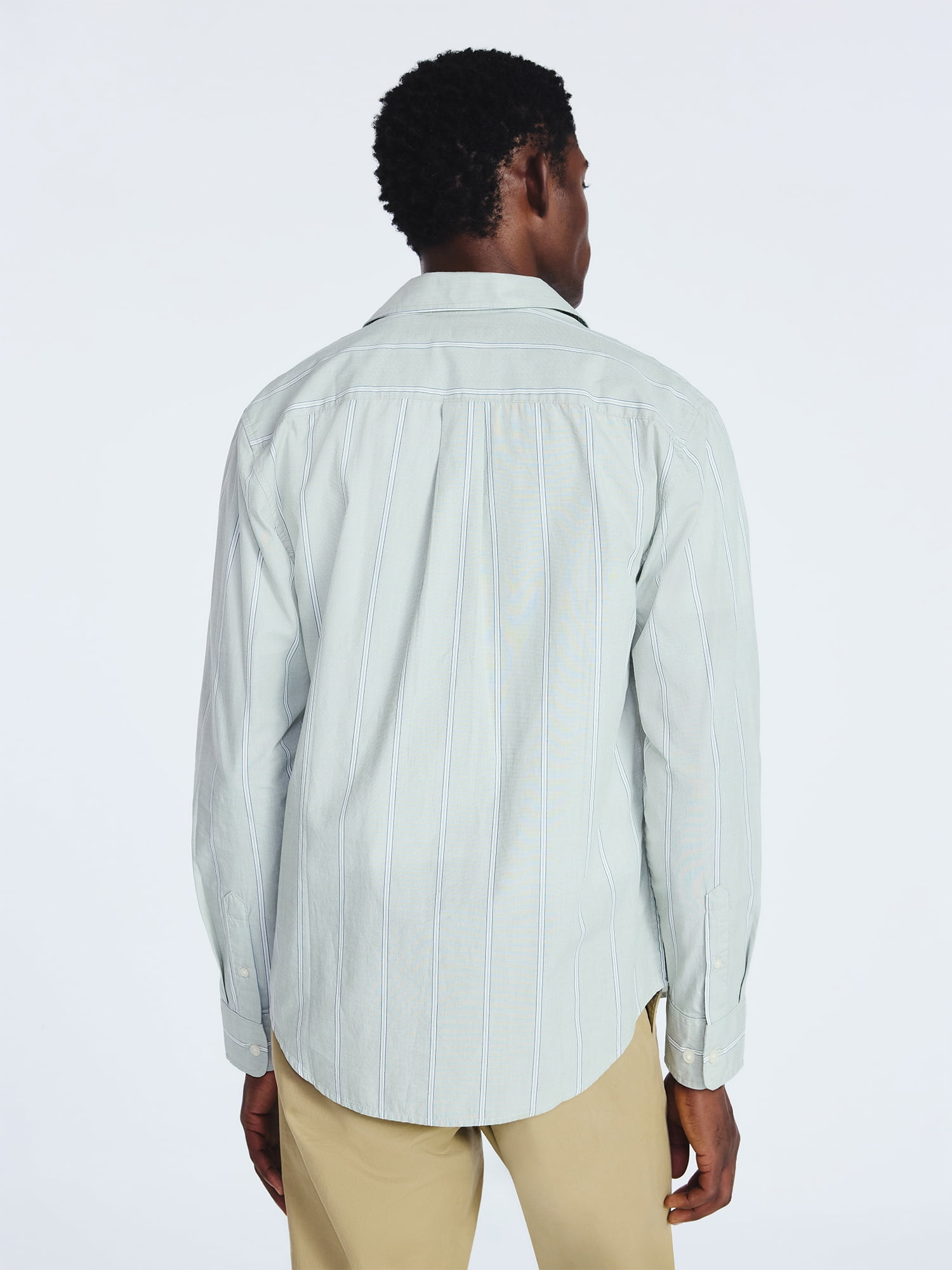 Free Assembly Men's Cotton Poplin Button Front Shirt with Long Sleeves, Sizes S-3XL