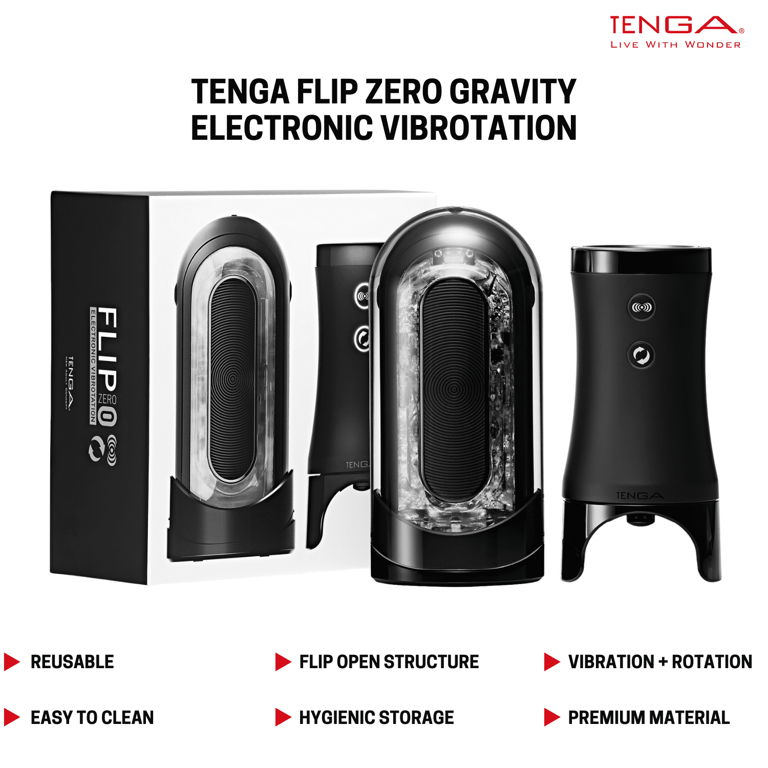 TENGA FLIP ZERO GRAVITY Black Electronic Vibration Strong Edition Male  Stroker/Masturbator