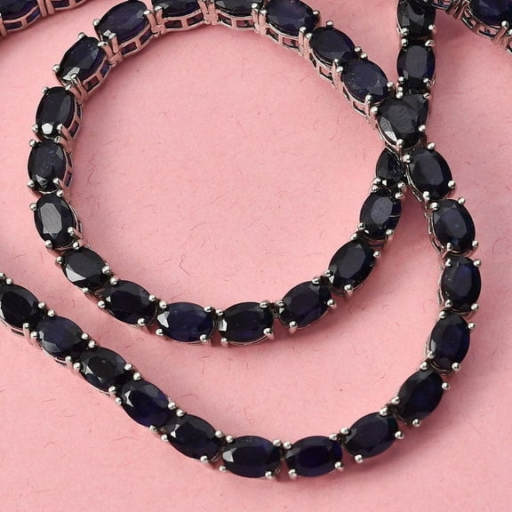 Blue Sapphire Tennis Necklace in 18k gold Plated Sterling Silver, Blue Sapphire Necklace, Sapphire Jewelry, September Birthstone