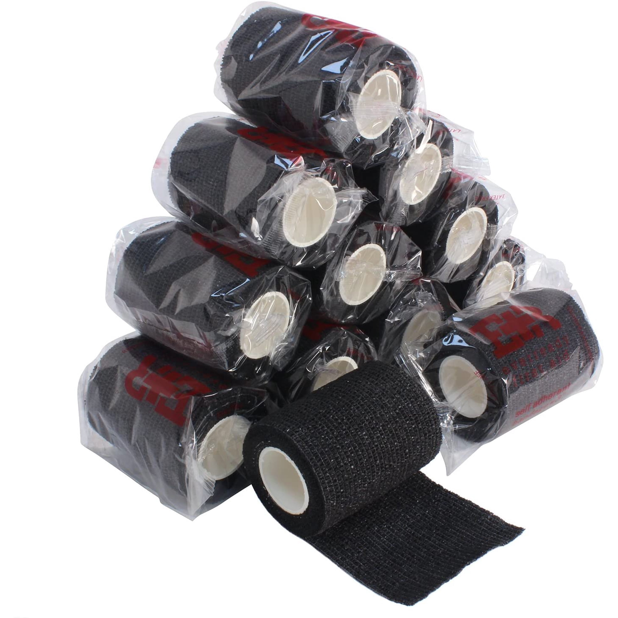 Ever Ready First Aid Self Adherent Adhesive Pain Wrap Bandages for First Aid, Sprains, Swelling, Sports, Pets - 3 inches x 5 yards – 12 Count - Black