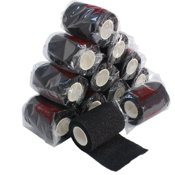 Ever Ready First Aid Self Adherent Adhesive Pain Wrap Bandages for First Aid, Sprains, Swelling, Sports, Pets - 3 inches x 5 yards ā 12 Count - Black