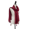 thumbnail image 2 of Women Plaid Wood Bead Tassel Cotton Scarf Lightweight Wrap Shawl Burgundy, 2 of 4