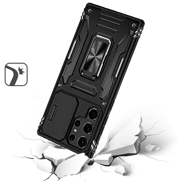 For Samsung Galaxy S21 Ultra Hybrid Case with Rotation Ring Stand Shockproof & Camera Window PC & TPU Dropproof Cover ,Xpm Phone Case [ Black ]