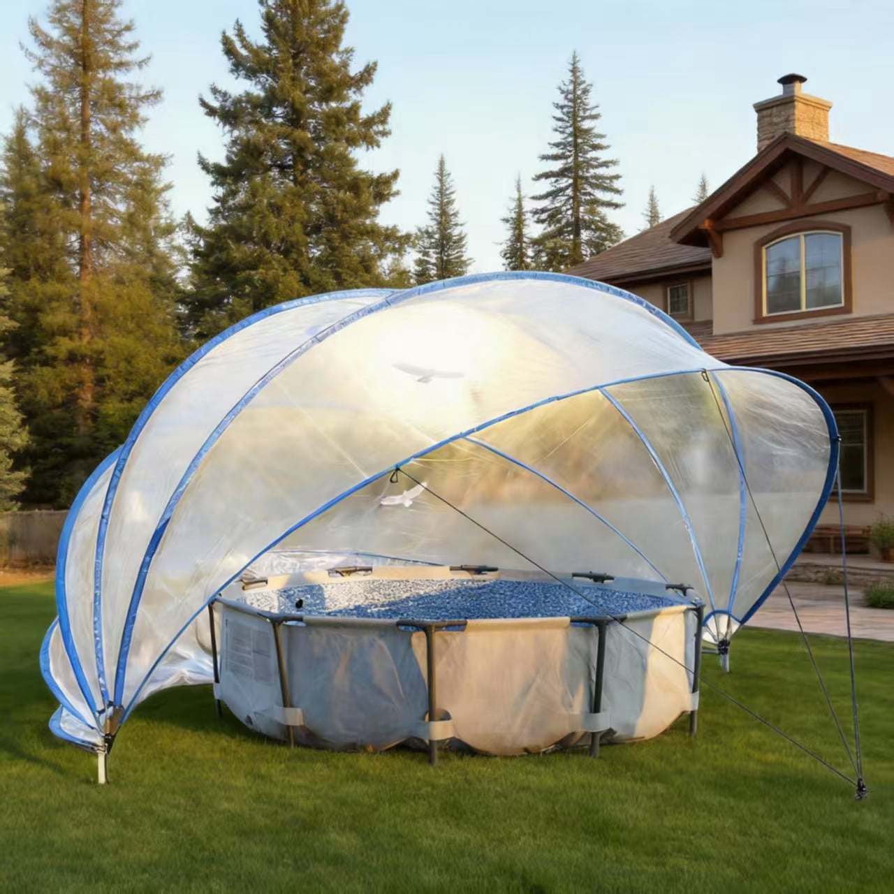18-Feet Retractable Pool Cover, PVC Film Fiberglass Rod Pool Fence, Outdoor Swimming Pool Accessories