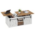 thumbnail image 2 of ModFusion White and Walnut 47.2" Lift-Top Coffee Table with Dual Lift Mechanism, Sliding Barn Doors and Storage, 2 of 10