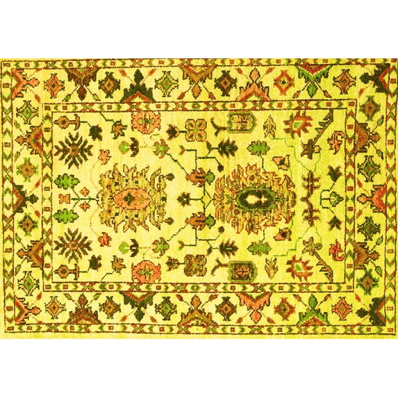 Ahgly Company Machine Washable Indoor Rectangle Abstract Yellow Contemporary Area Rugs, 2' x 4'