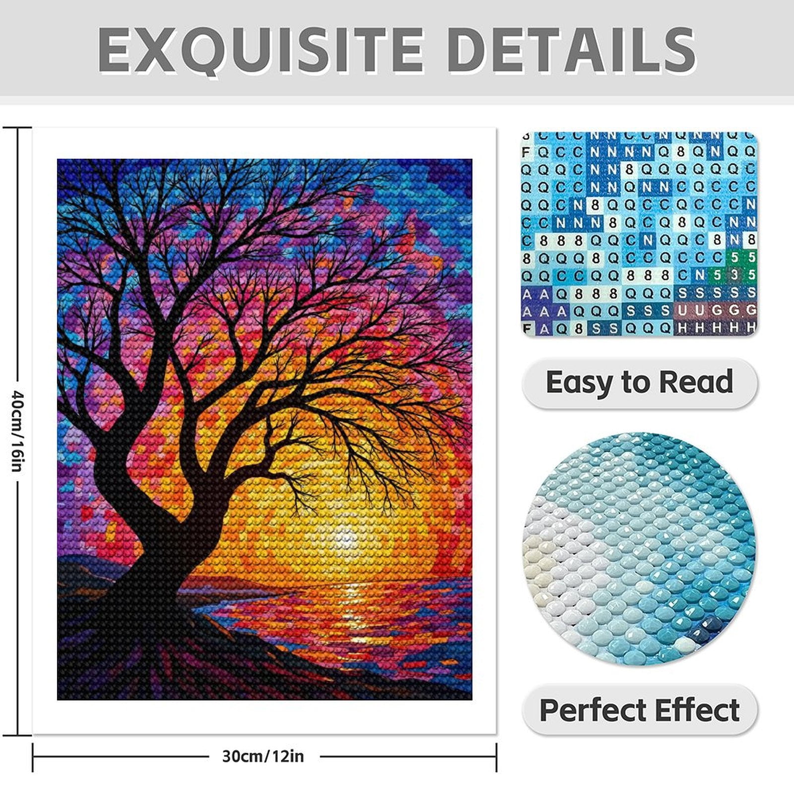 Diamond Art Kit for Adults, Abstract Sunset Mosaic Tree Diamond Painting for Adults Beginners, 5D DIY Diamond Art Painting Kits, Colorful Diamond Painting Craft for Home Decor 12x16