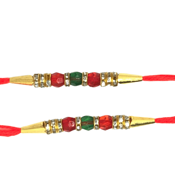 JAGMOR Rakhi Bracelet, Rakhi Thread, Rakhi for Brother, Rakhi for Bhaiya Bhabhi, Rakhsa bandhan Festival, Rakshabndhan, Crystel Red-Green and Golden Beads Rakhi Pack of 2