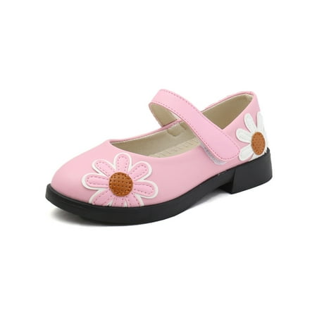 

Colisha Girls Mary Jane Sandals Closed Toe Dress Shoes Patchwork Flower Flats Performance Anti-Slip Princess Shoe Ankle Strap Pink 11.5C