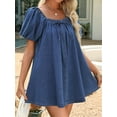 thumbnail image 3 of Dress for Women, Puff Short Sleeve Jean Dress Square Neck Denim Romper with Pockets  L, 3 of 5