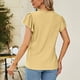 thumbnail image 4 of Camiseta de manga corta con volantes para mujer, cuello en V, puntos calados, tipo suelto, Top informal de verano amarillo XXL, 4 of 6