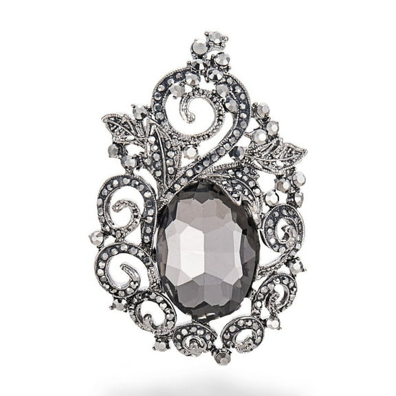 Sunnywood Victorian Floral Brooch Pin – Antique Silver Rhinestone Design for Costumes, Dresses, and Special Occasions