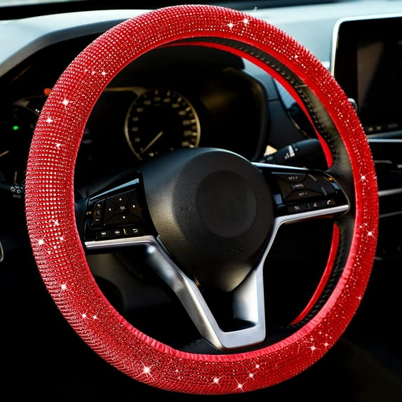 Women Crystal Diamond Steering Wheel Cover Car Wheel Protector for Car, 15 Inch
