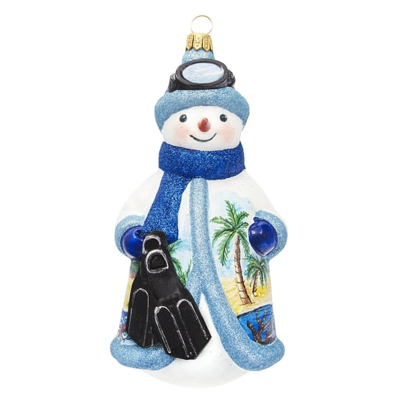 Glitterazzi Scuba Snowman Polish Glass Christmas Ornament