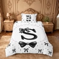 thumbnail image 2 of meiyoeat Ribbon Bow Letter Print Twin Duvet Cover For Girls,Black Bowtie Monogram S Twin Bedding For Kids,Black Reversible,2-Piece(No Comforter), 2 of 6
