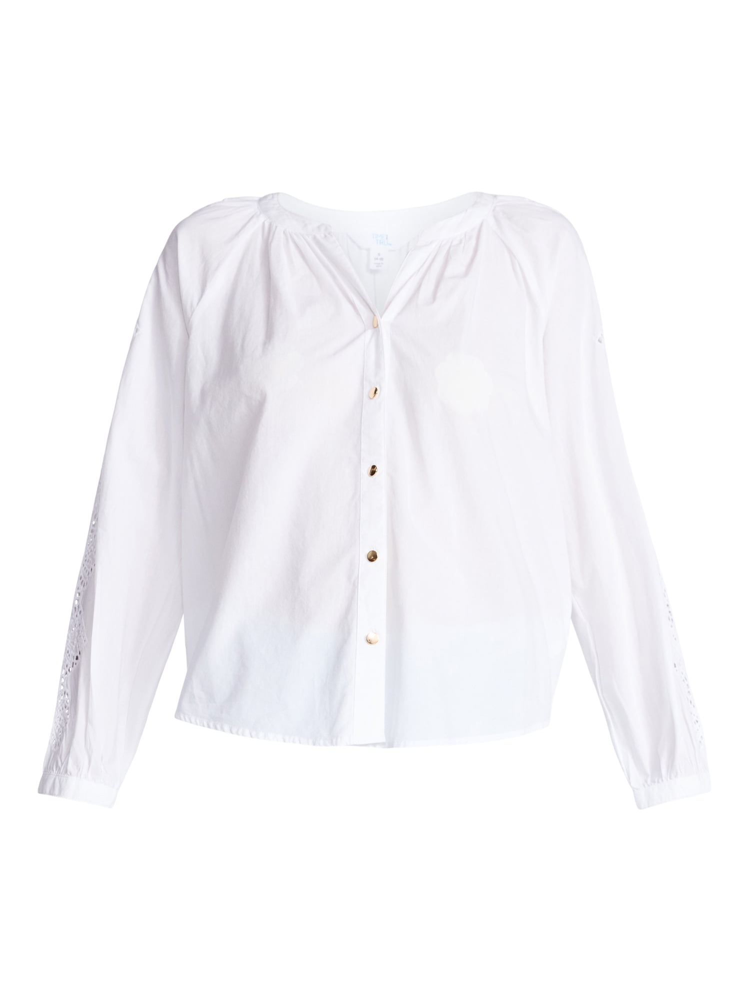 Time and Tru Women's Eyelet Blouse with Long Sleeves, Sizes XS-XXXL