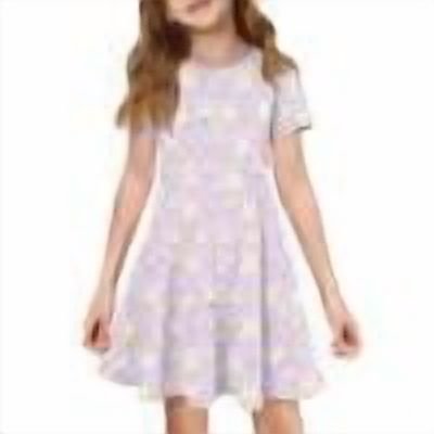 XADYUY Girls Easter Dresses 7-8 Funny Bunny Daisy Flower Midi Dress for Girls Cute A-Line Short Sleeve Dress Clothes for Girls Crewneck Holiday Twirly Dresses with Pocket,Light Purple,5-6Years