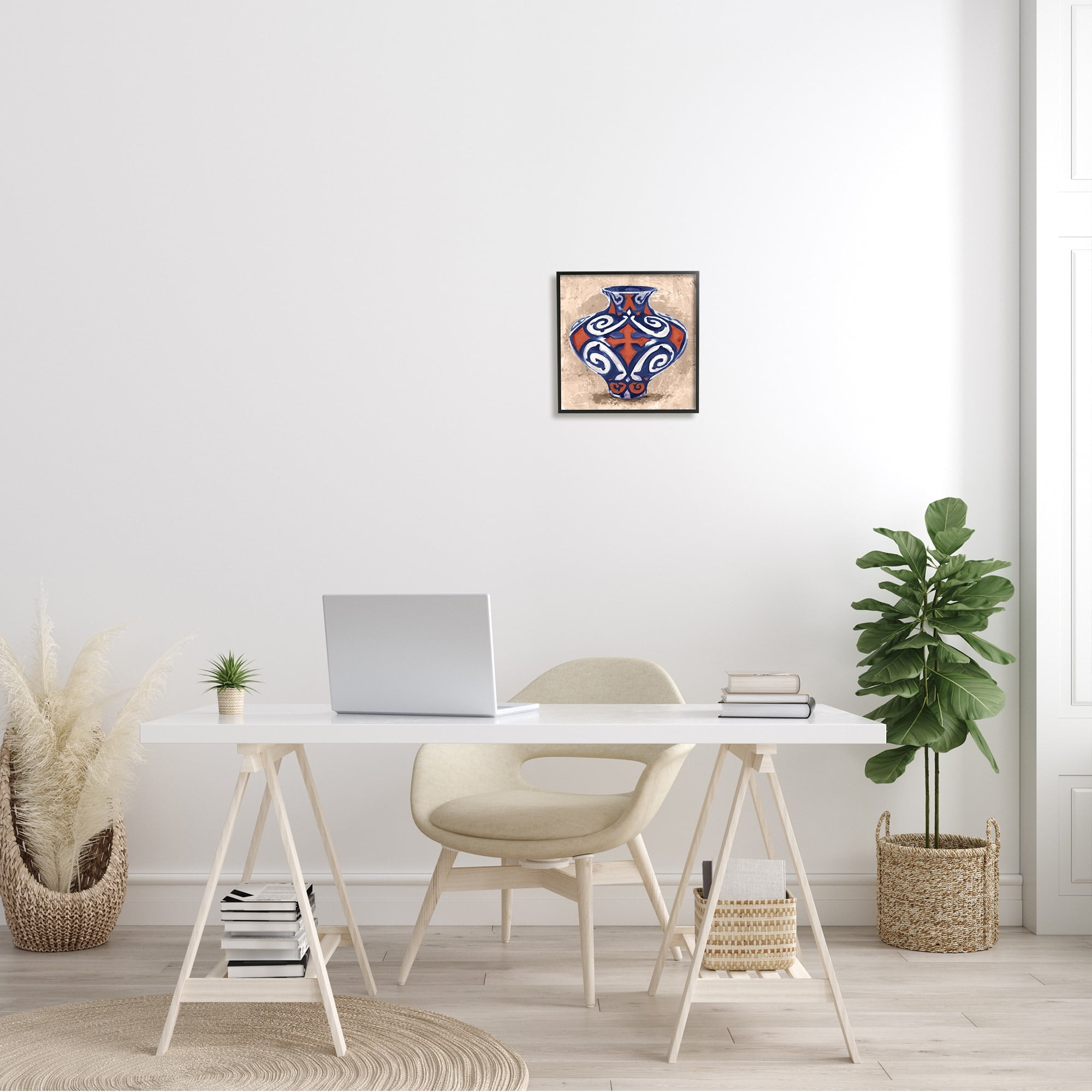 Stupell Industries Ornate Ceramic Vase Still Life Modern Patterned Pottery Paintings Black Framed Art Print Wall Art, 17x30, by Daphne Polselli
