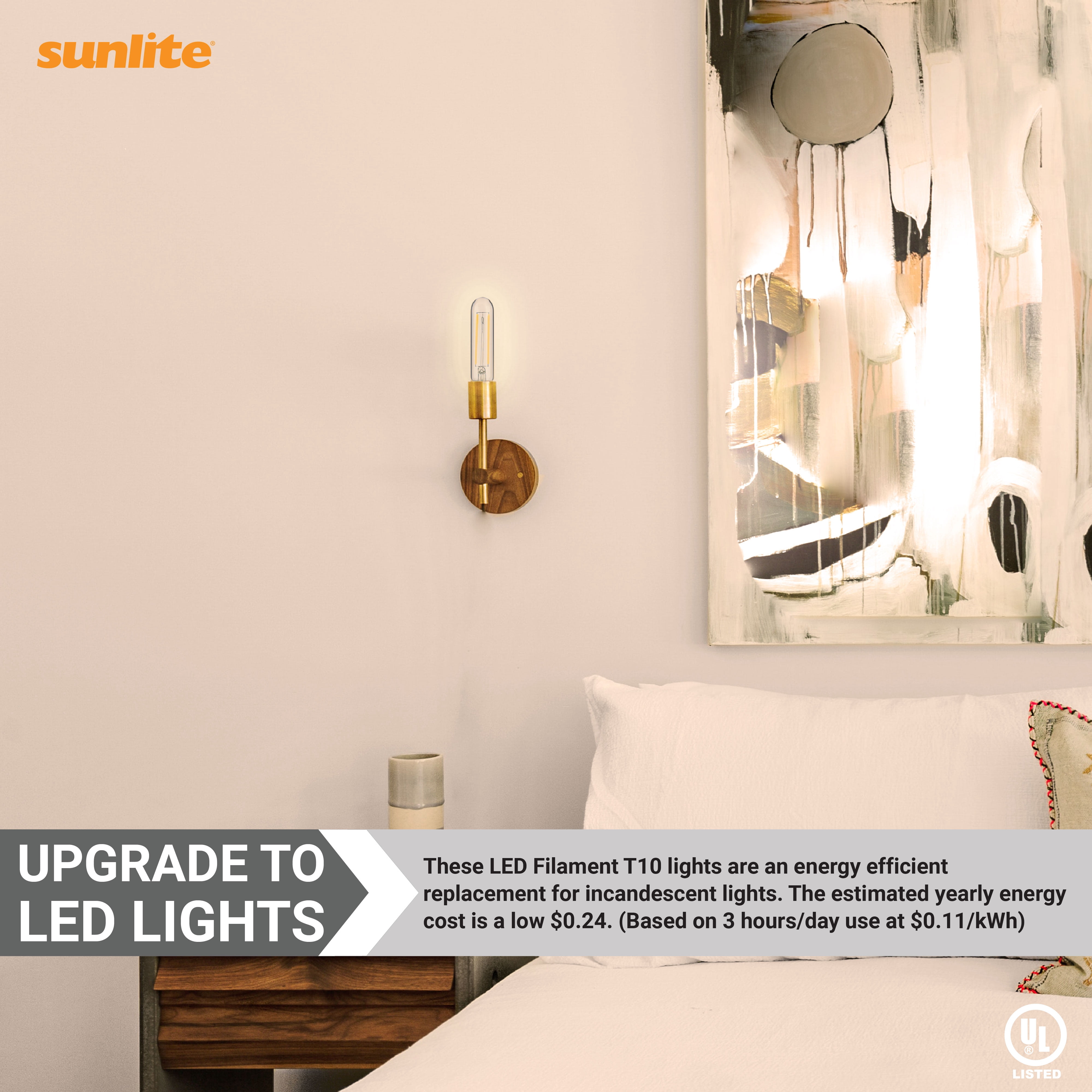 Sunlite LED Filament T10 Tubular Light Bulb, Vintage Edison Style, E26 Base, 2 Watts (25W Equivalent), 160 Lumens, Dimmable, ETL Listed, 2200K – Amber, 6 Pack