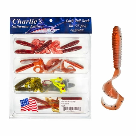 Charlie s Worms 4 Curly Tail Grub Kit - Artificial Fishing Bait for Freshwater Saltwater and Bass Fishing Scented Lure 23Pc