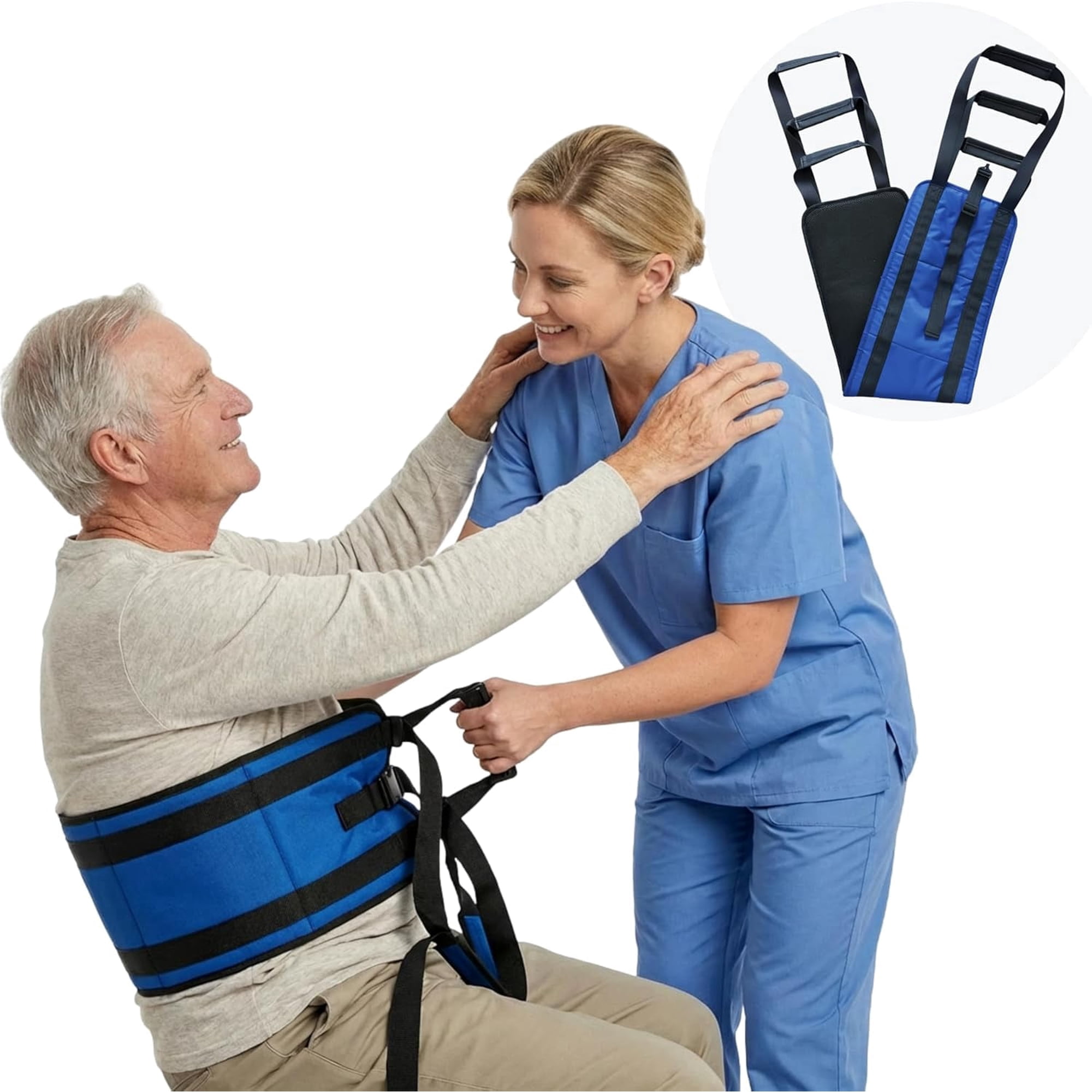 NurtureCare Transfer Sling, Upgraded with Metal Buckle, 6 Reinforced Straps with Hand Grips, Lift & Standing Aid for Caregivers, Elderly & Disabled, Transfer Belt for Home Use (Blue, Large)