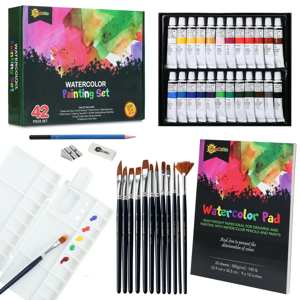 RiseBrite Watercolor Paint Set for Kids 42 Pcs Watercolor Set Includes Watercolor Paints