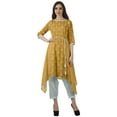 thumbnail image 1 of Moomaya Printed Kurti Kurta Pant Set Boat Neck WoMen's Asymmetric Ethnic Wear, 1 of 6