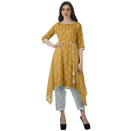 Moomaya Indian Tunic Top Pant Set 3/4 Sleeves Printed Women Designer Kurta Kurti