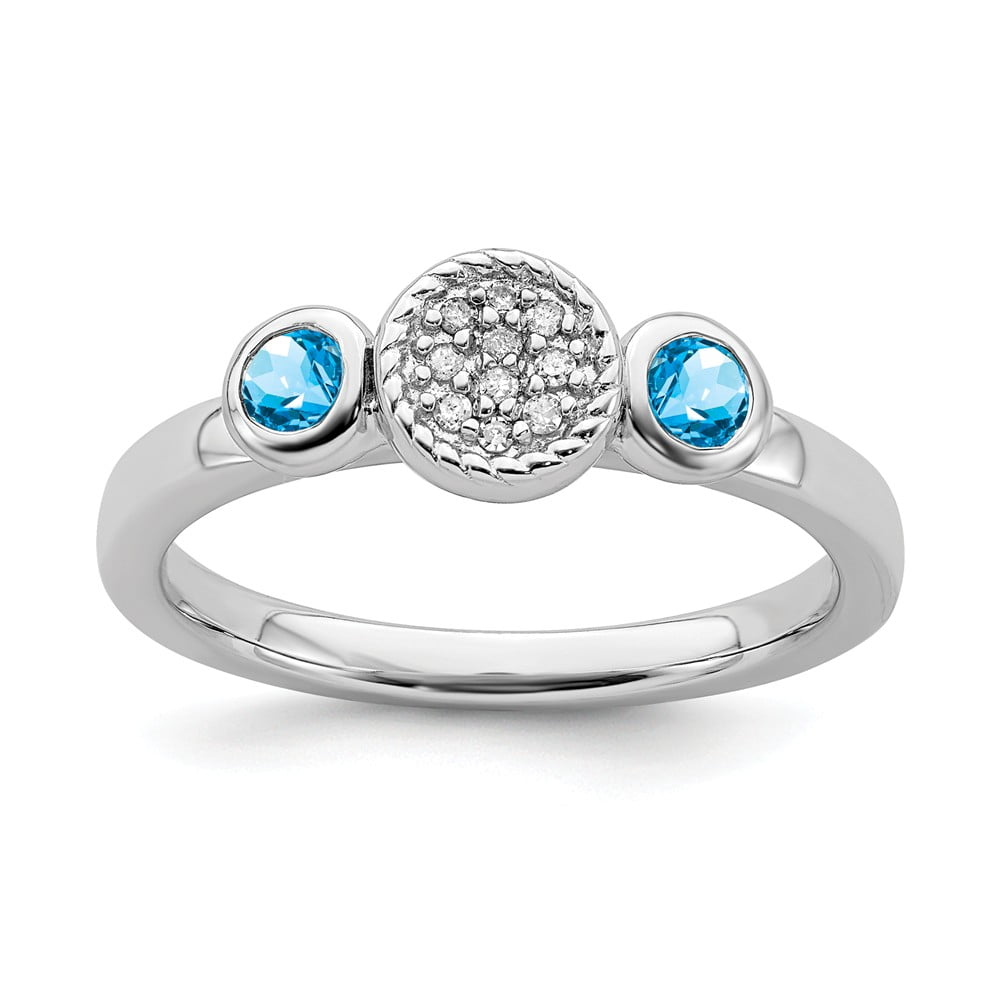 Size 8 Sterling Silver Stackable Bezel Set Blue Topaz 2.25mm Band Size 8 Sterling Silver Stackable Bezel Set Blue Topaz 2.25mm Band