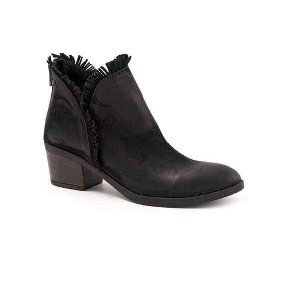 BUENO Womens Black Fringed Padded Cathy Almond Toe Block Heel Zip-Up Leather Booties 36